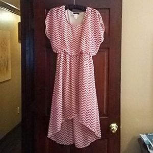 Red and Cream Asymmetrical Dress